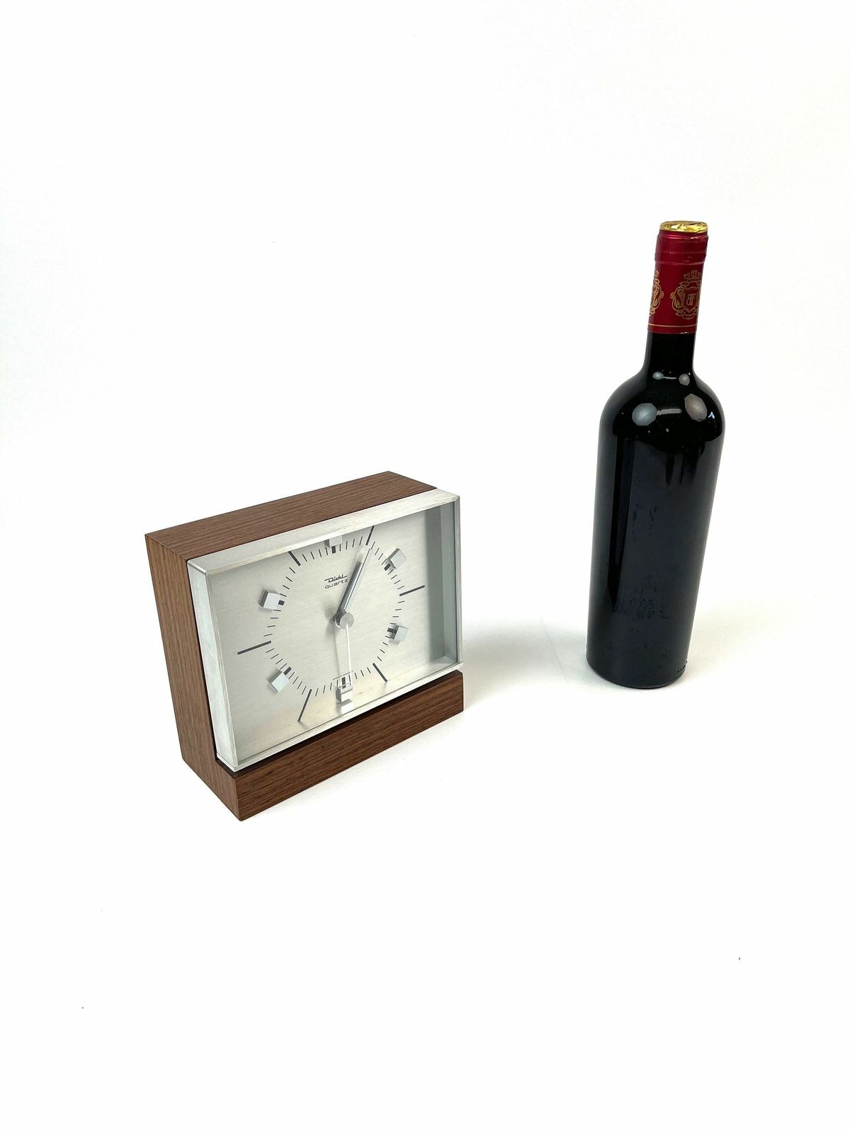 Rare Mid Century Desk Clock Teak & Brushed Metal By Diehl Eames Age 1960 photo vinterior