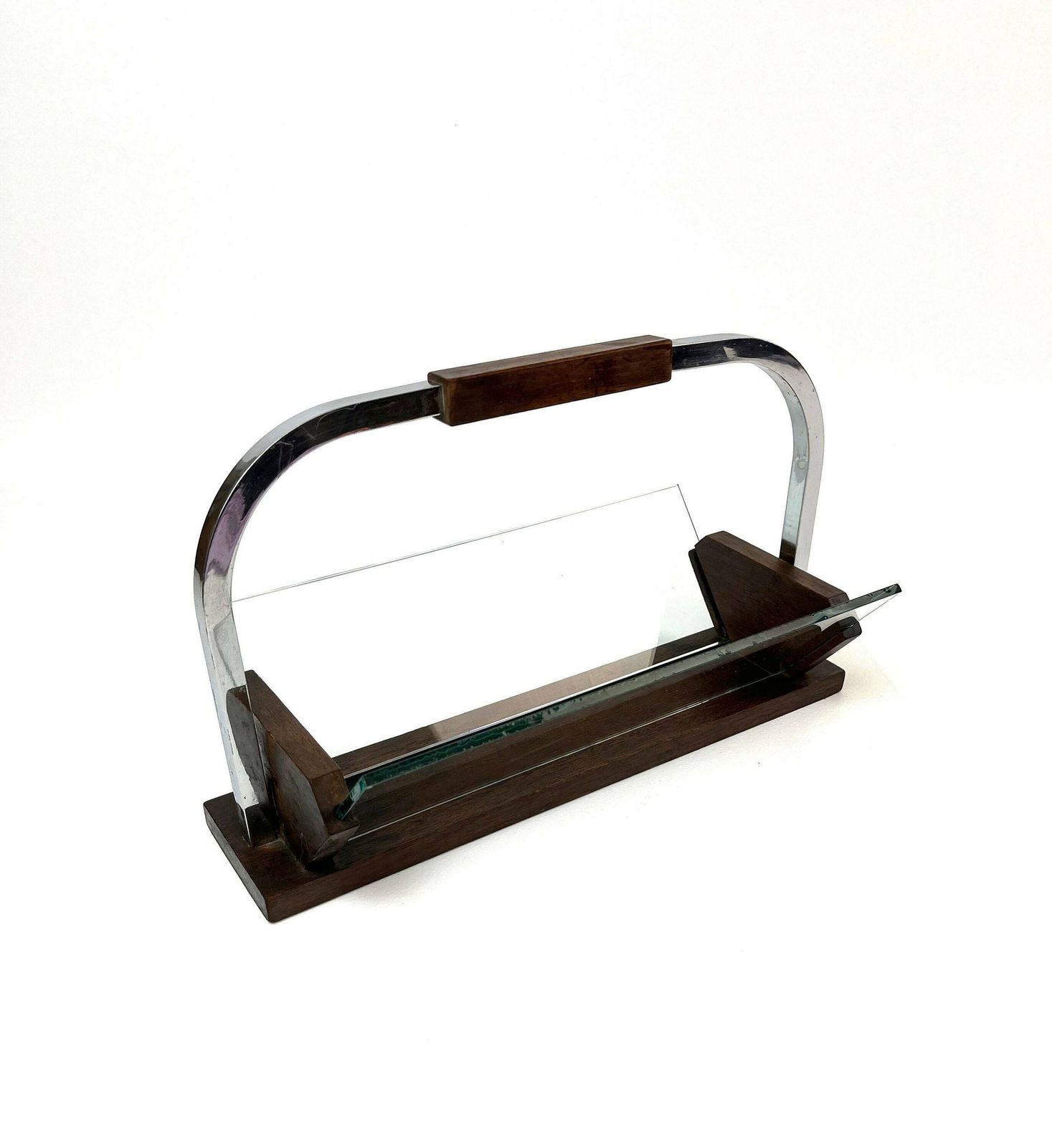Stunning Art Deco Bauhaus Glass Wood Fruit Bowl Center Of Table By Jaques Adnet photo furniture