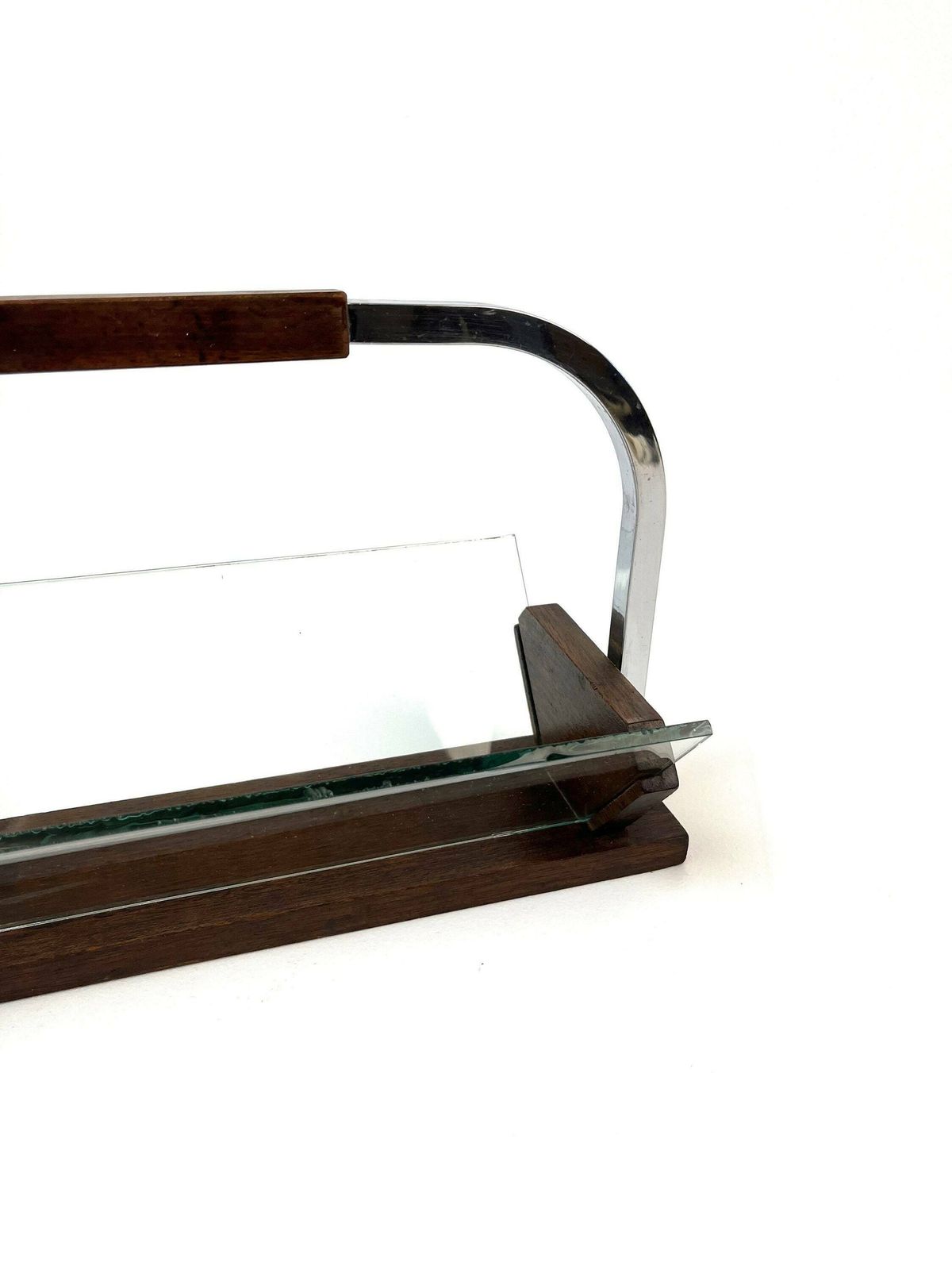 Stunning Art Deco Bauhaus Glass Wood Fruit Bowl Center Of Table By Jaques Adnet photo for sale