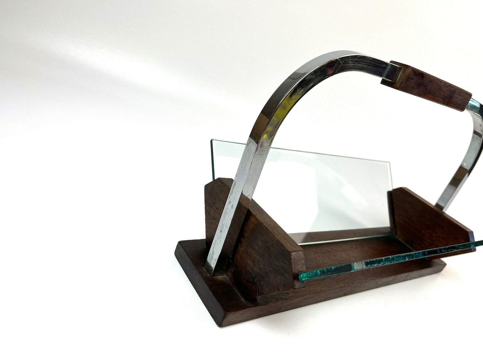 Stunning Art Deco Bauhaus Glass Wood Fruit Bowl Center Of Table By Jaques Adnet photo 325.0