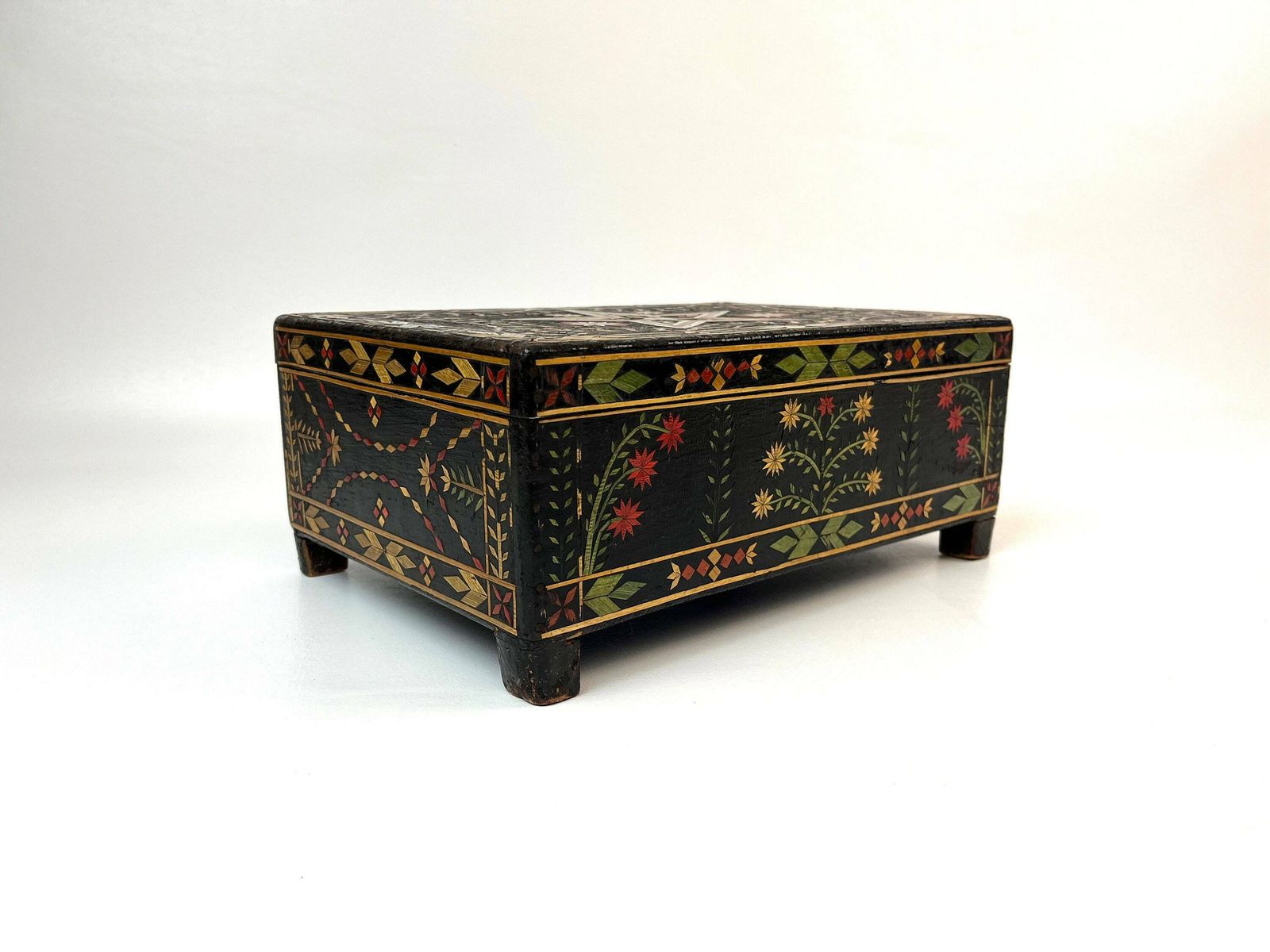 Beautiful Antique Large Black Forest Straw Marquetry Jewelry Box Germany 1880 photo furniture