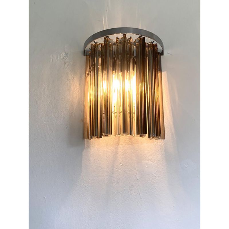 Set Of Two Mid  Century Modern Style Italian Fumè "Triedro" Belt Wall Sconces photo for sale