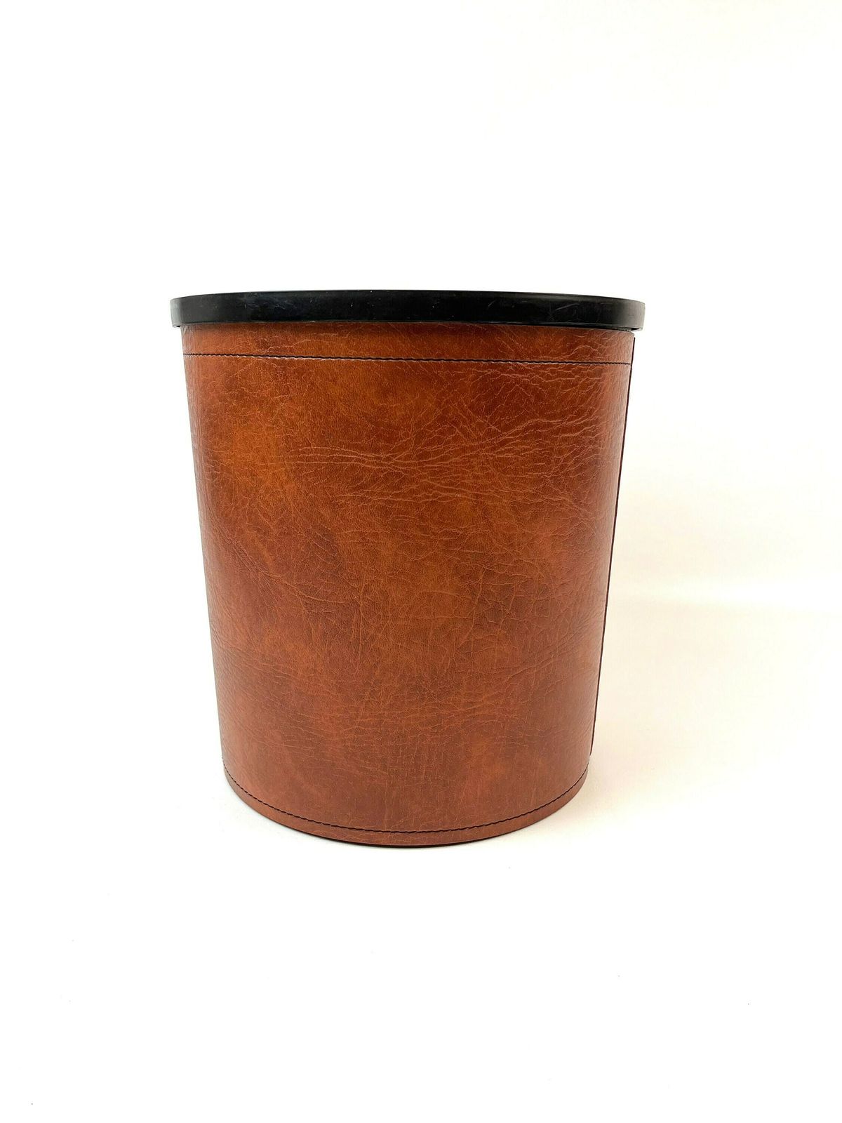 Rare Mid Century Genuine Brown Leather Waste Paper Bin By Läufer Germany 1960 photo 290.0