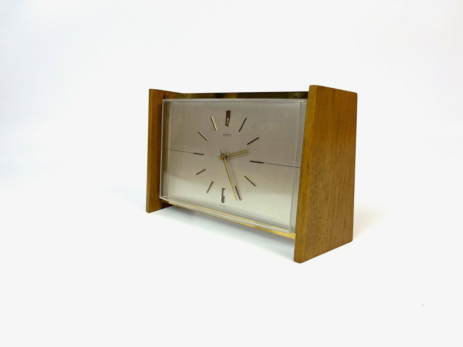 Stunning Kienzle Mid Century Teak Brass Desk Clock Germany 1960 photo 275.0