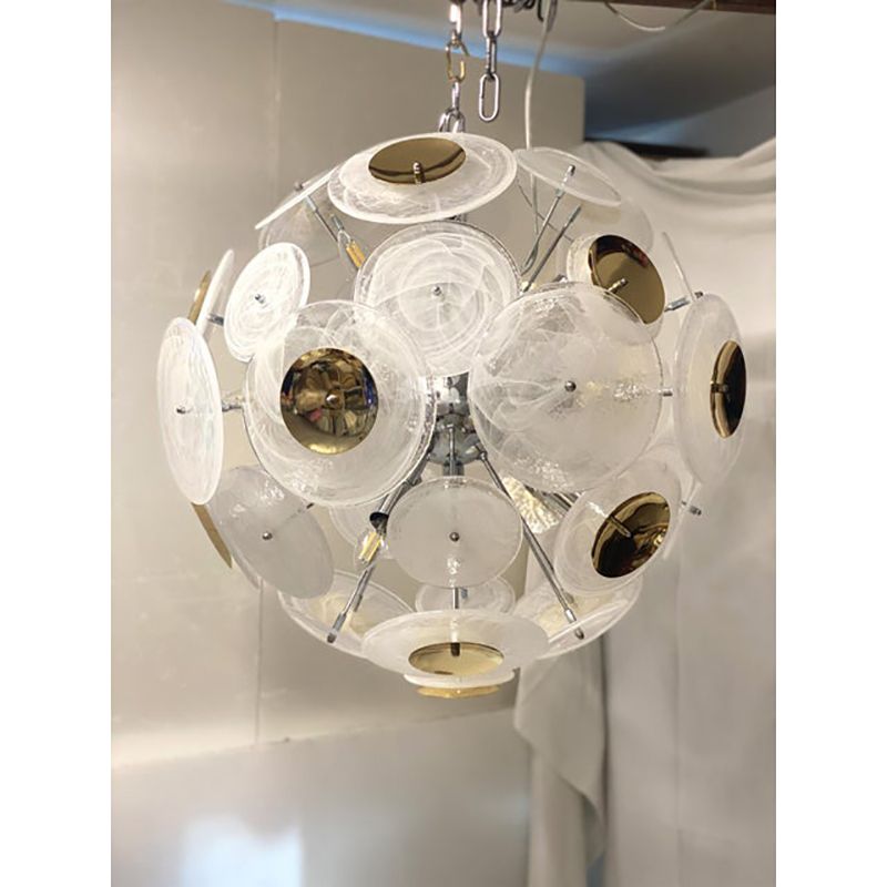 Italian Venied White "Alabastro Murano Glass Sputnik Chandelier photo buy
