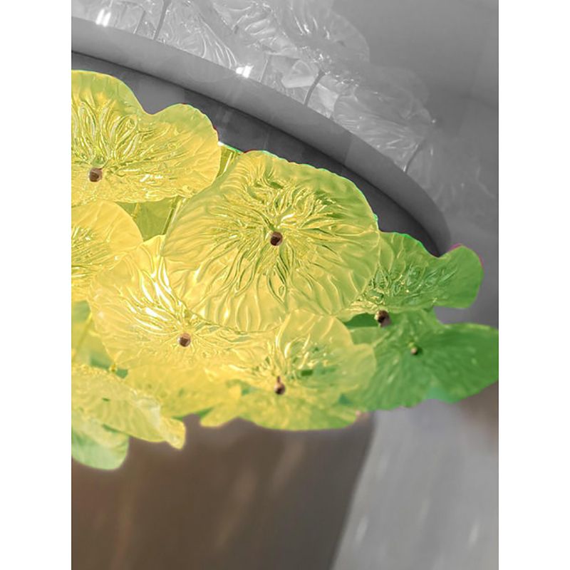 Italian Green Floreal Murano Glass Flush Mount In Mid Century Modern Style photo for sale