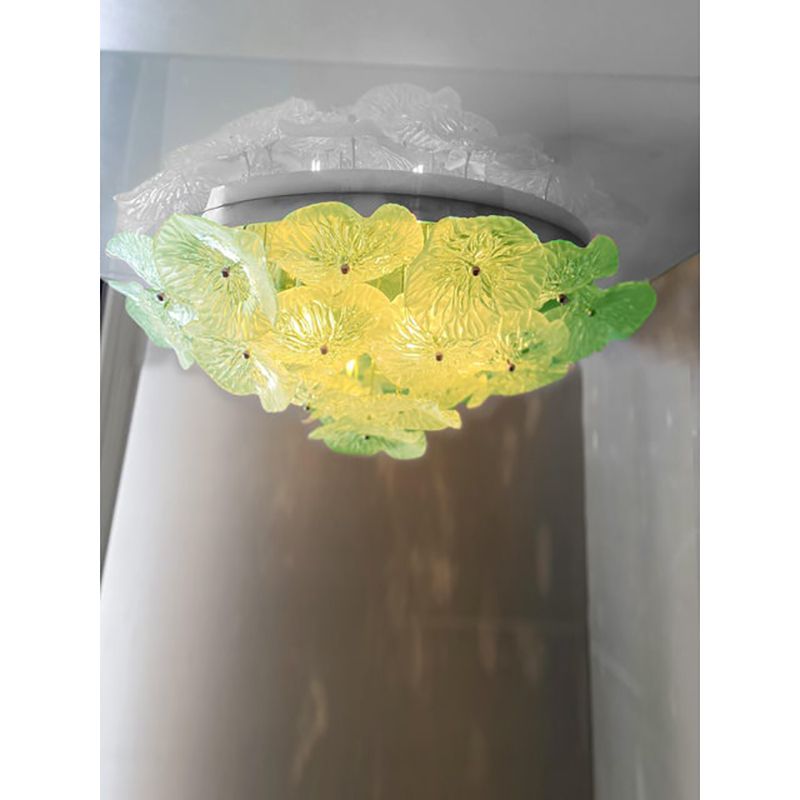 Italian Green Floreal Murano Glass Flush Mount In Mid Century Modern Style photo Lighting