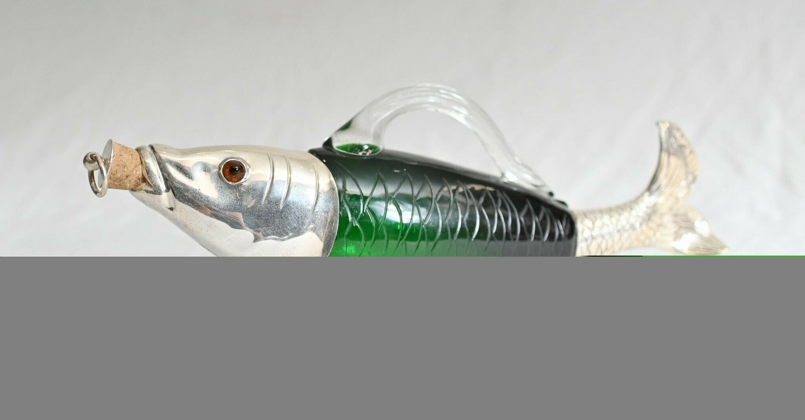 Silver Plate Fish Bottle Green Glass Decanter photo buy