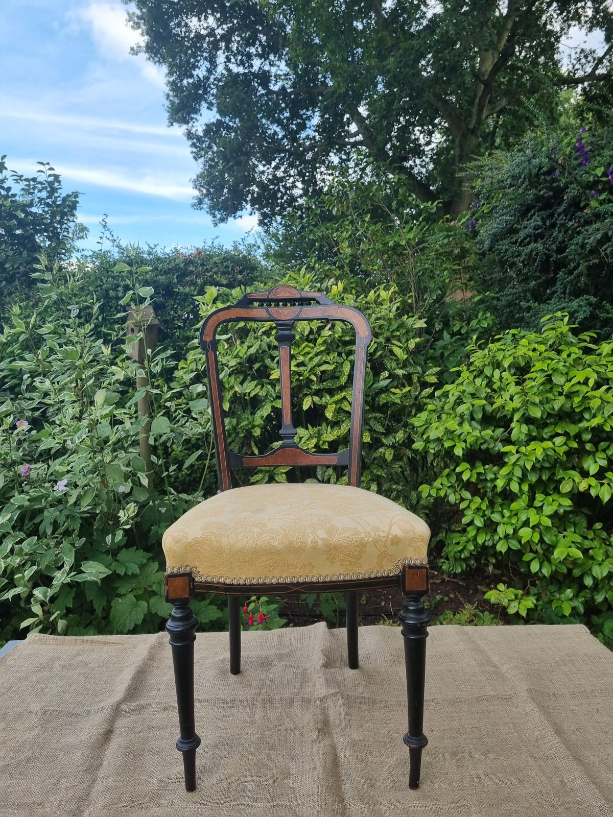 Ornate Carved Wood Chair With Gold Damask Upholstery photo Furniture