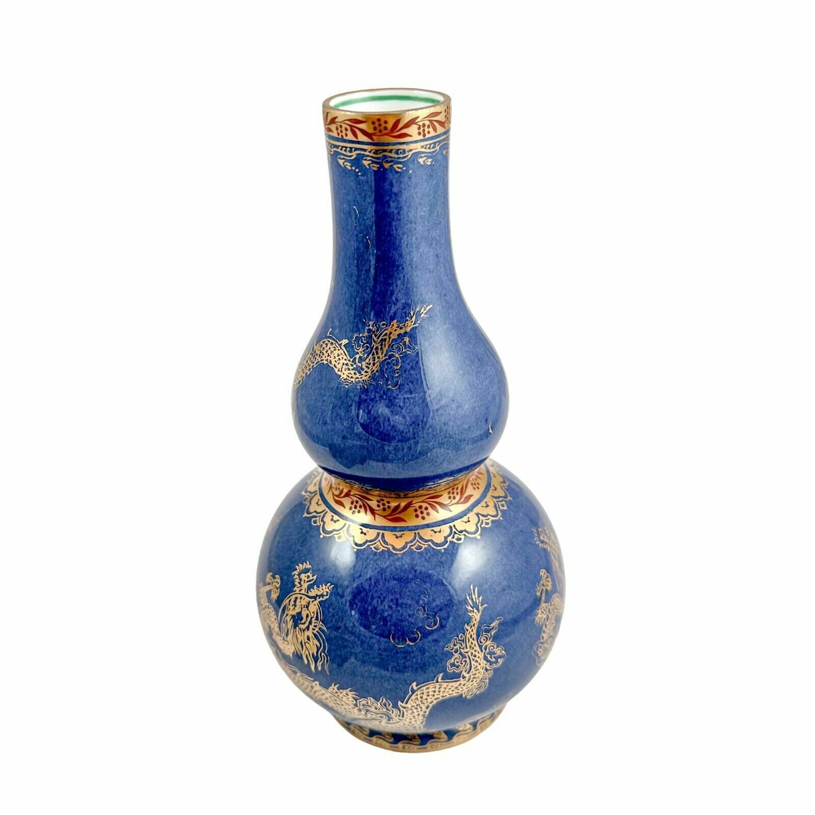 Antique Wedgwood Daisy Makeig Jones Porcelain Blue Gold Double Gourd Dragon Vase photo furniture