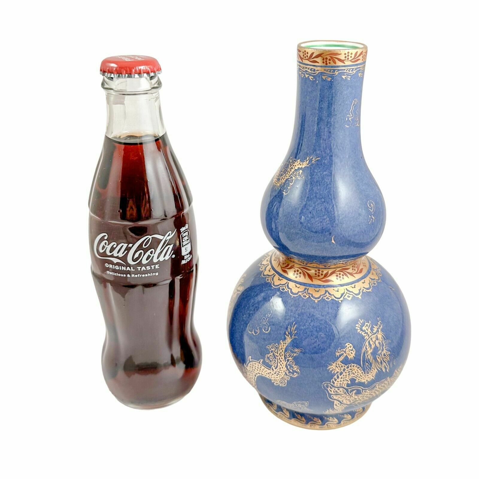 Antique Wedgwood Daisy Makeig Jones Porcelain Blue Gold Double Gourd Dragon Vase photo 800.0