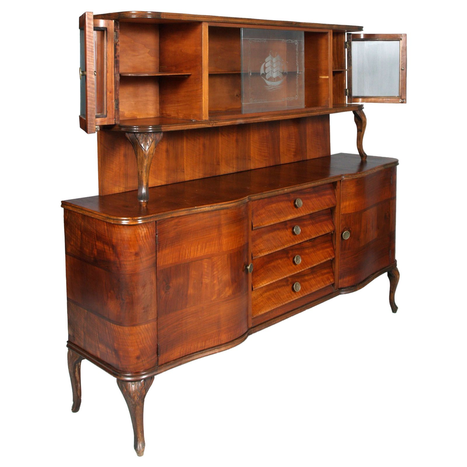 Furniture Venetian Baroque Sideboard, Hand Carved Walnut Veneer Walnut photo