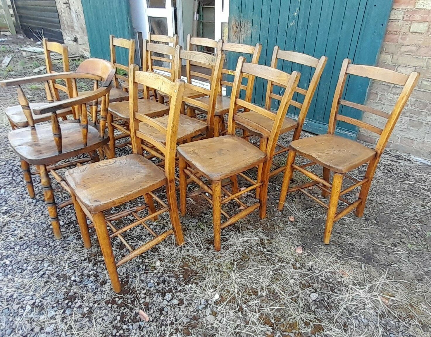 Set Of 12 Vintage 1950’s Beech And Elm Chairs photo for sale