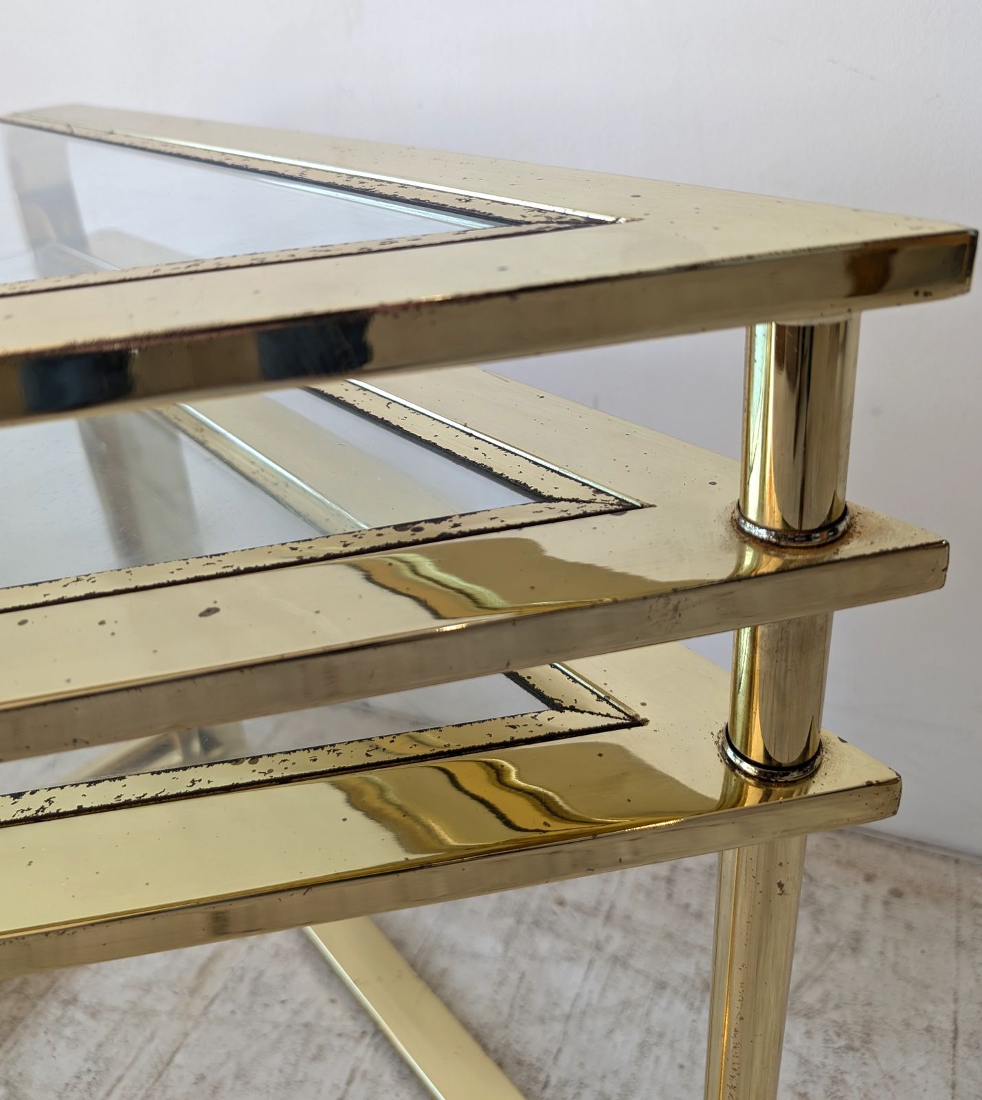 Rare Vintage Swivelling Three Tier Brass & Glass Coffee Table By Design Institute Of America, USA 1970s / 1980s photo buy