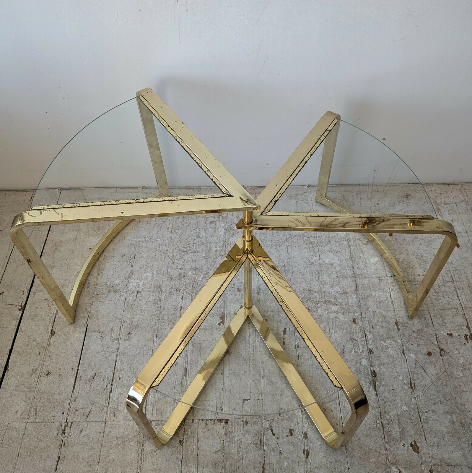 Rare Vintage Swivelling Three Tier Brass & Glass Coffee Table By Design Institute Of America, USA 1970s / 1980s photo vintage