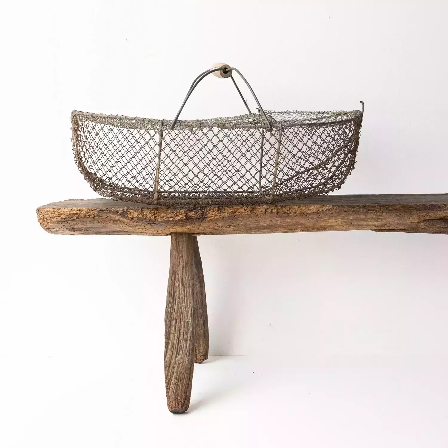 Large French Antique Wire Escargot Collecting Basket With Lid Flower Forage Trug photo Home Decor