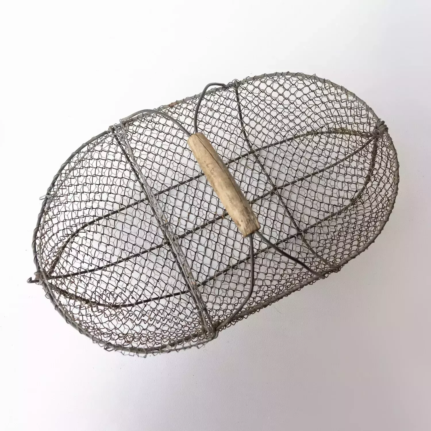 Large French Antique Wire Escargot Collecting Basket With Lid Flower Forage Trug photo vintage