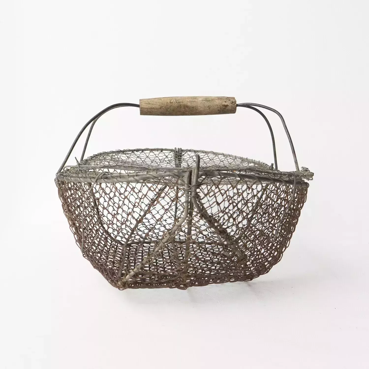 photo furniture Large French Antique Wire Escargot Collecting Basket With Lid Flower Forage Trug