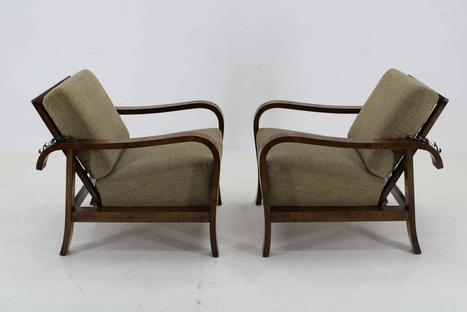 1930s Pair Of Art Deco Armchairs In Walnut Finish, Czechoslovakia photo Furniture