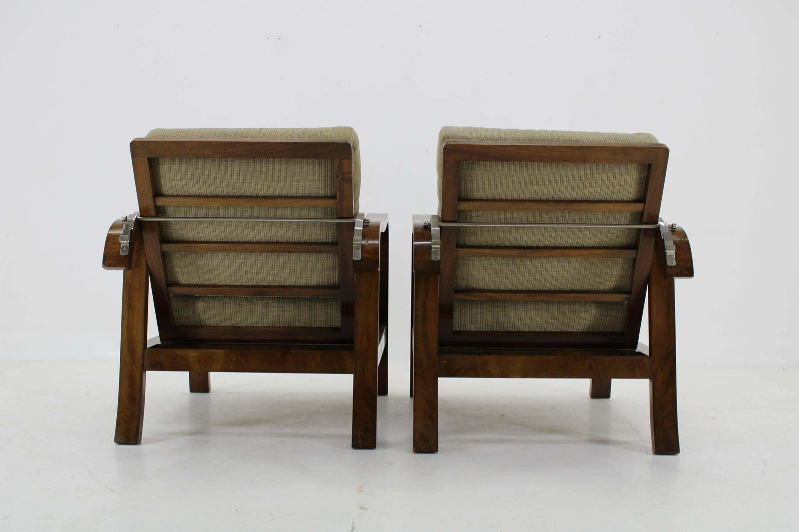 1930s Pair Of Art Deco Armchairs In Walnut Finish, Czechoslovakia photo buy