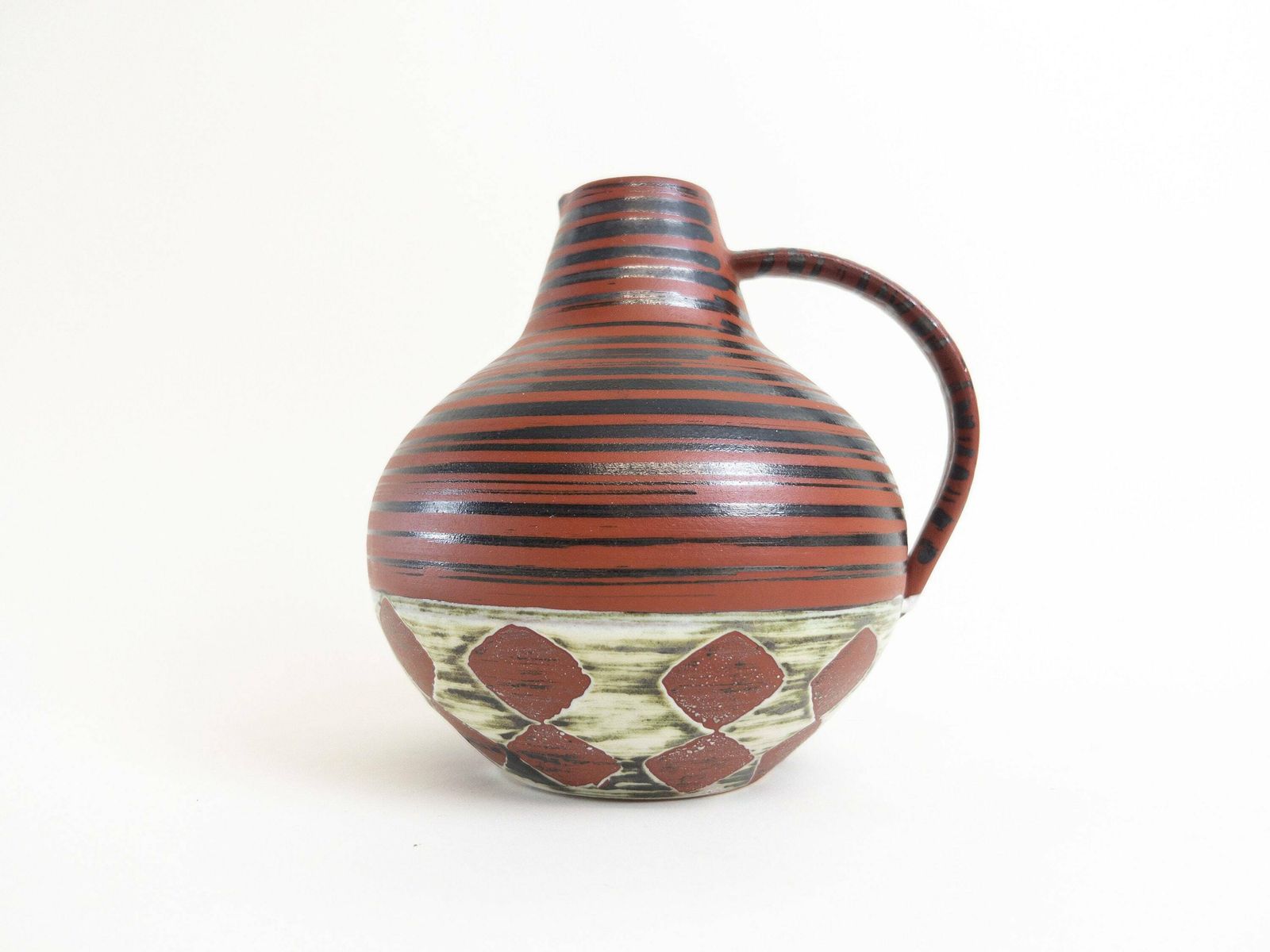 Earthy Dümler And Breiden Vase With Handle, 388 16   West German Pottery   Mid Century Modern Vase