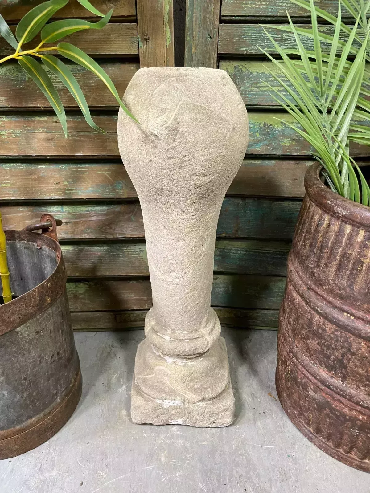 Antique Indian Hand Carved Solid Stone Plinth Column Candle Holder photo furniture