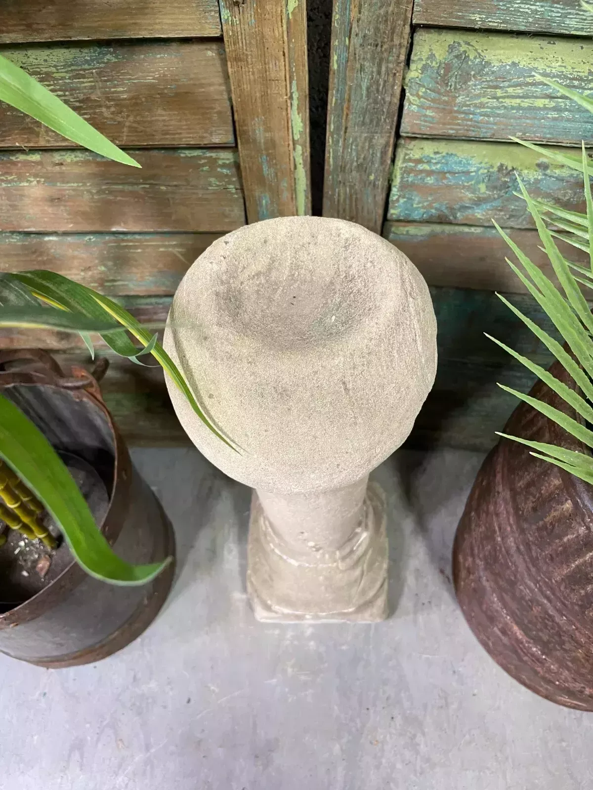 Antique Indian Hand Carved Solid Stone Plinth Column Candle Holder photo vinterior