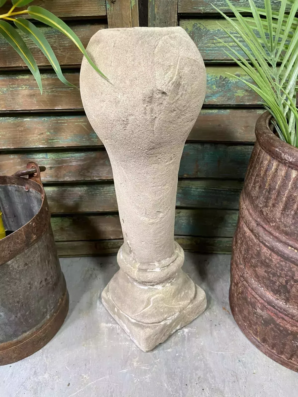 Antique Indian Hand Carved Solid Stone Plinth Column Candle Holder photo buy