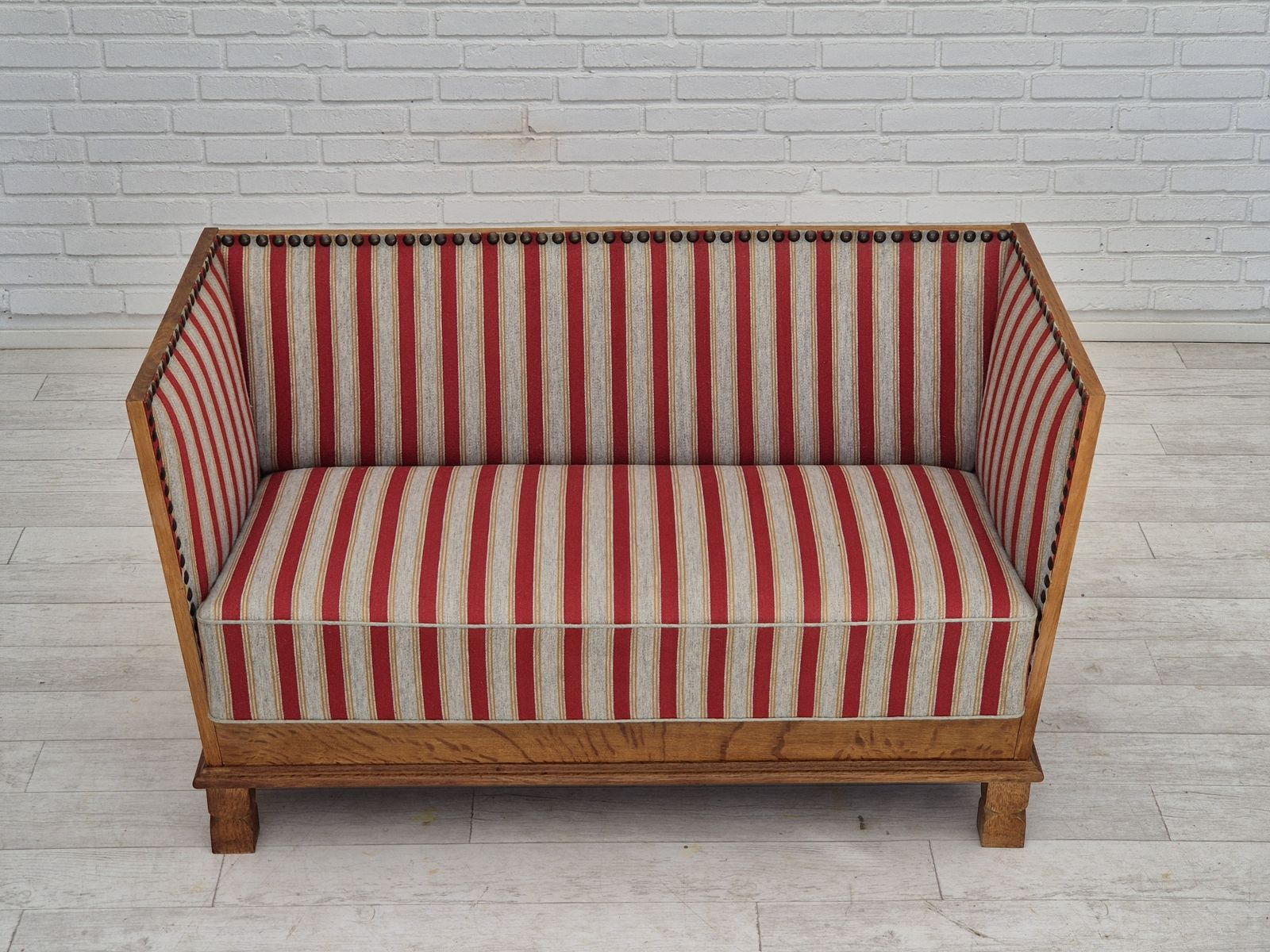 1960s, Danish 2 Seater Sofa, Furniture Wool, Oak Wood, Orginal Condition. photo 1400.0