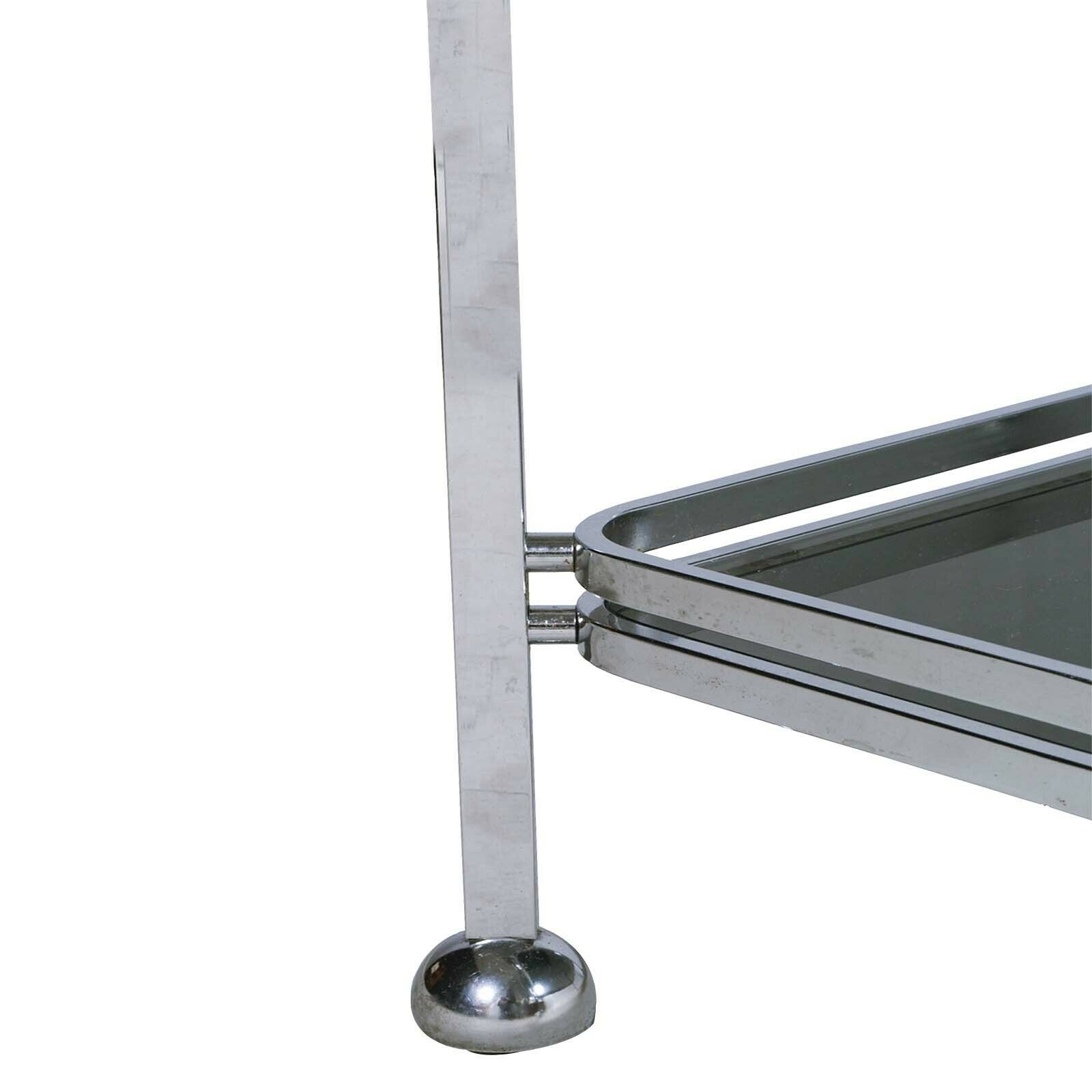 Italy 1970s Minimalist Chrome Steel And Fumè Tempered Glass Trolley Bar Cart By Romeo Rega photo for sale