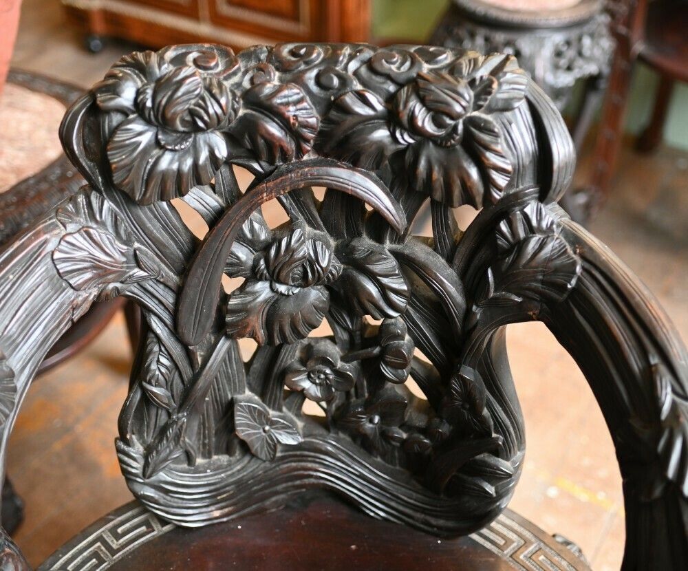 Pair Chinese Qing Arm Chairs Hand Carved 19th Century photo Furniture