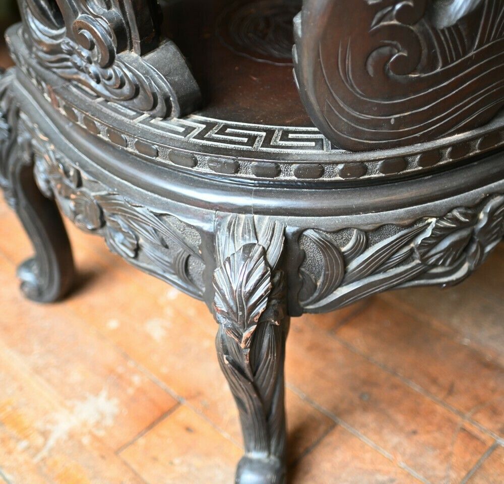 photo for sale Pair Chinese Qing Arm Chairs Hand Carved 19th Century