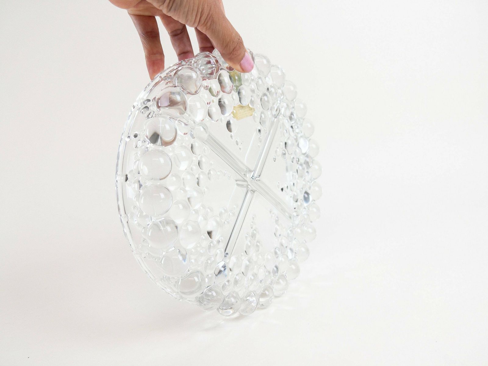 Retro 1960s Walther Crystal Glass Appetiser Plate   Glass Bubble Serving Platter   Made In West Germany photo vintage