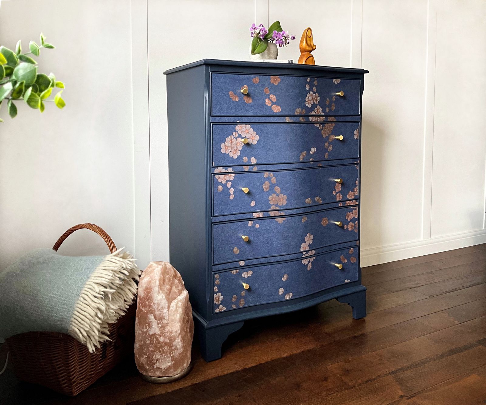 Chinoiserie Upcycled Chest Of Drawers, Cherry Blossom Serpentine Storage Chest