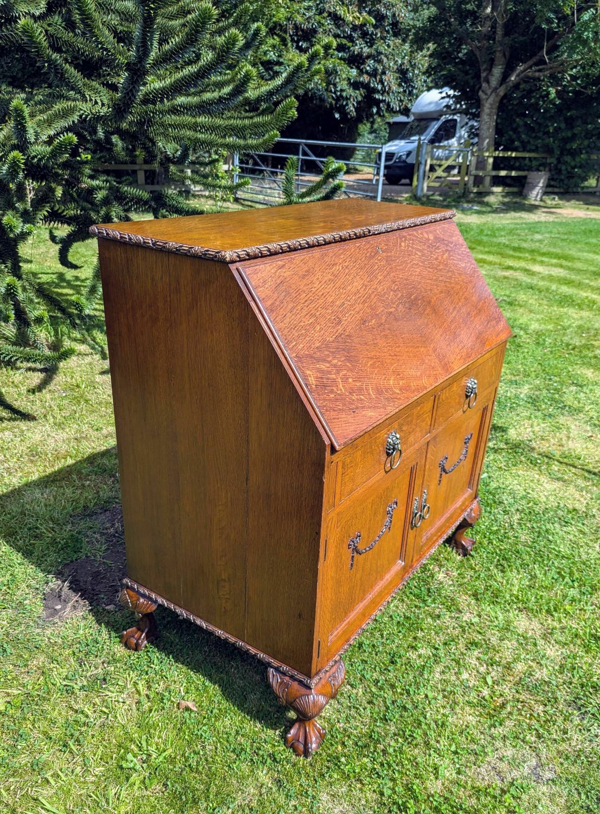 Early 19th C Oak Ball&Claw Feet Bureau Write Desk Secret Draw 0239. photo furniture