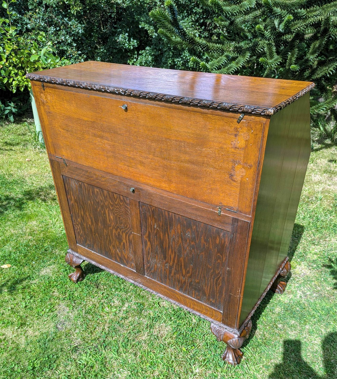 Early 19th C Oak Ball&Claw Feet Bureau Write Desk Secret Draw 0239. photo vintage