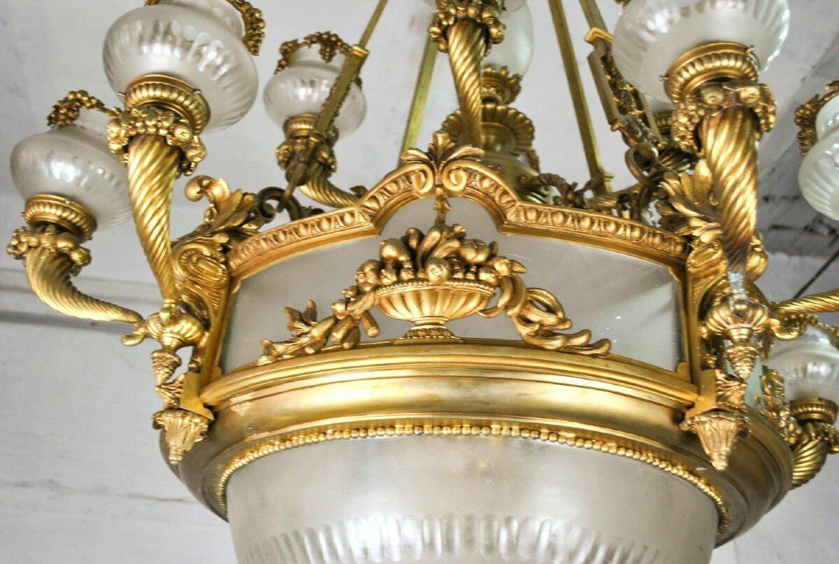 Huge Chandelier In Bronze And Glass, 20th Century photo furniture