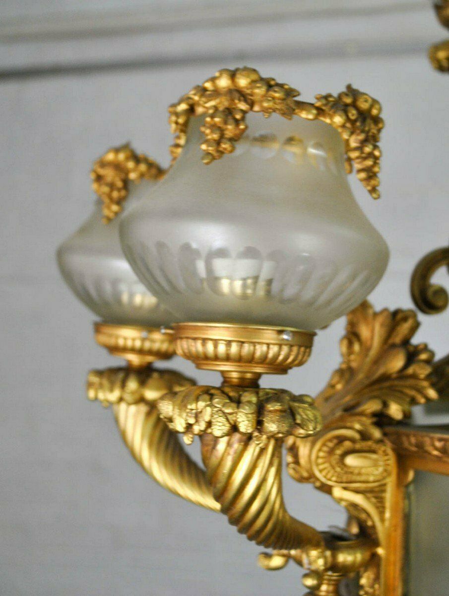 Huge Chandelier In Bronze And Glass, 20th Century photo buy