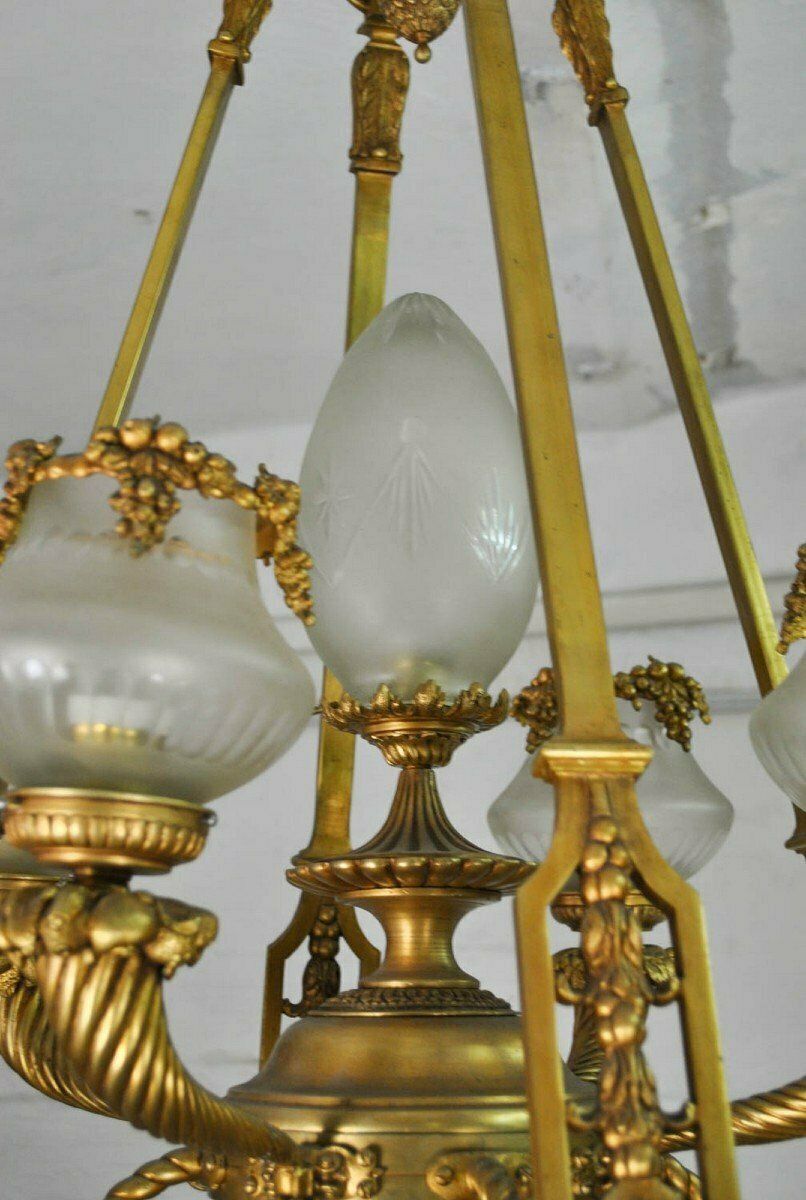 Huge Chandelier In Bronze And Glass, 20th Century photo vintage