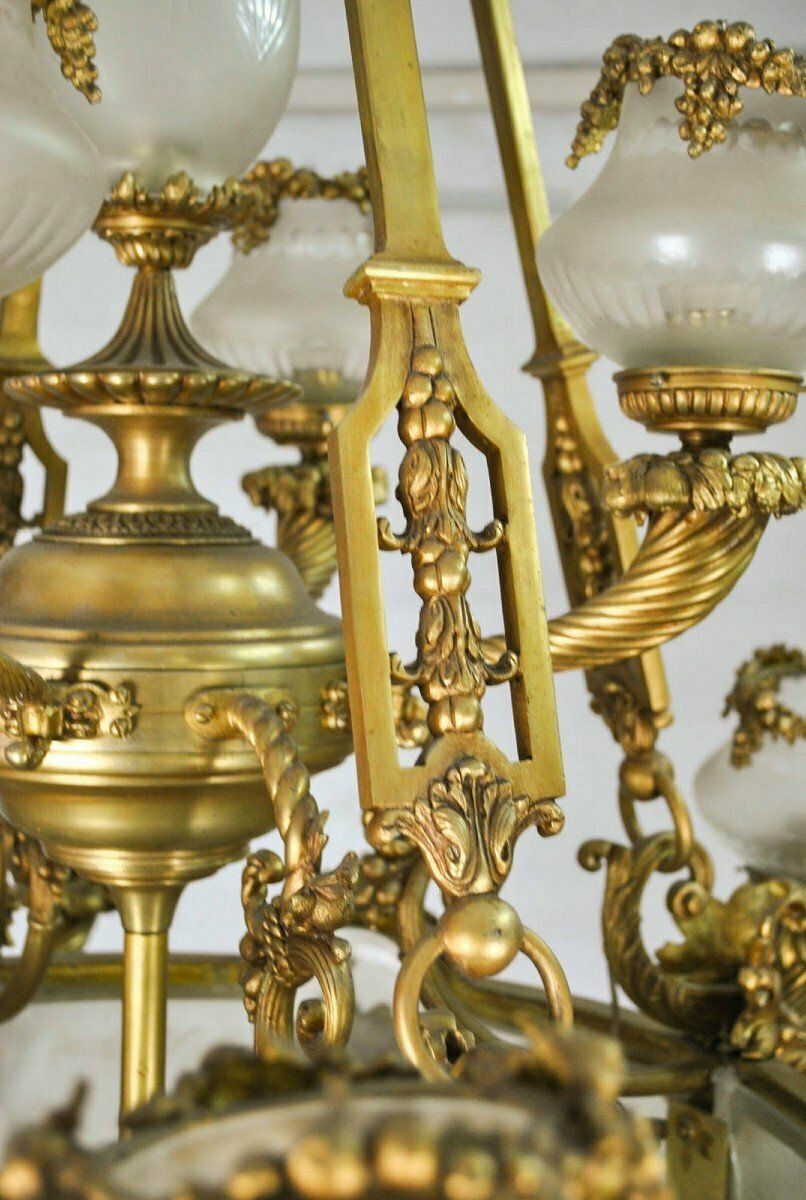 photo furniture Huge Chandelier In Bronze And Glass, 20th Century