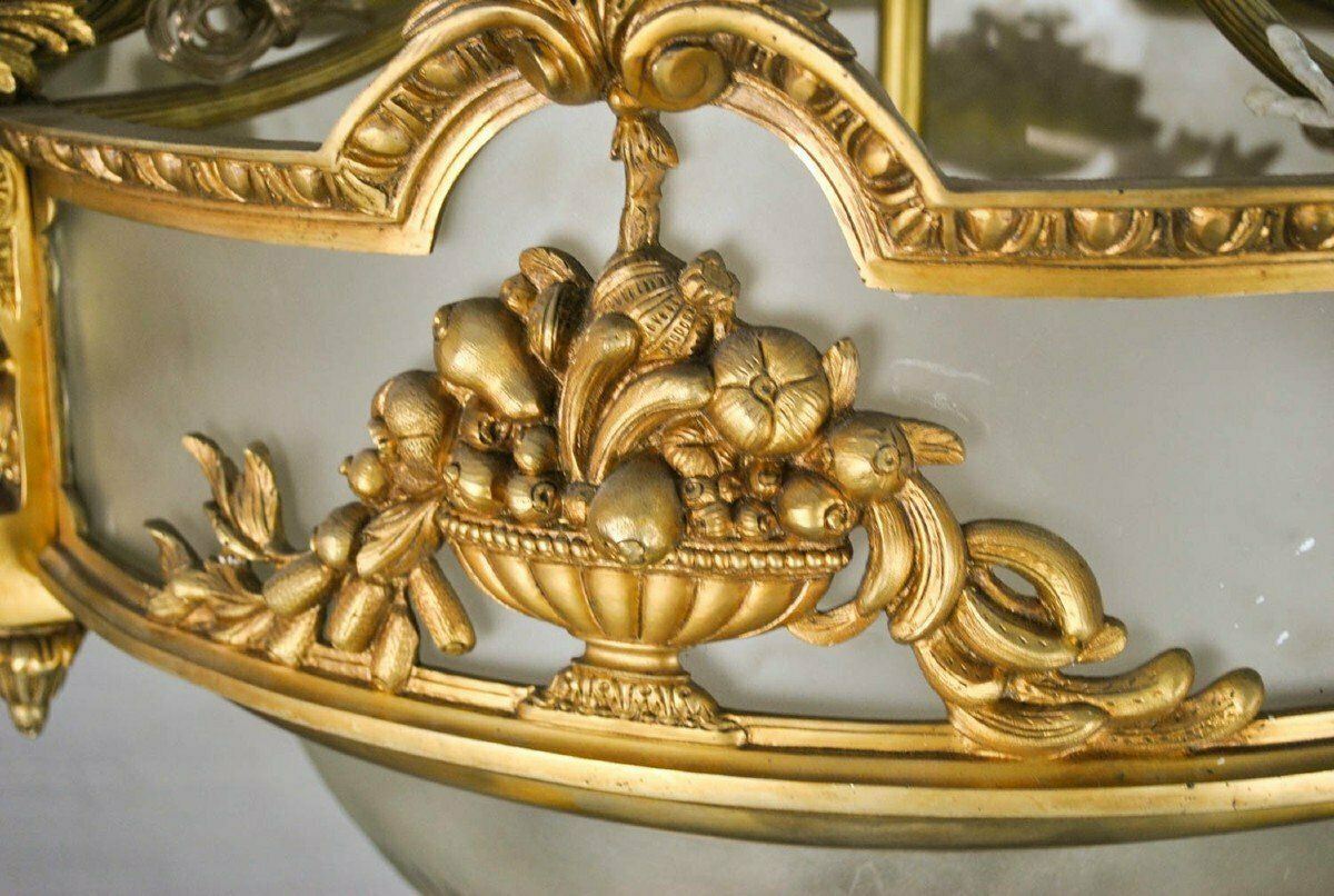 photo for sale Huge Chandelier In Bronze And Glass, 20th Century