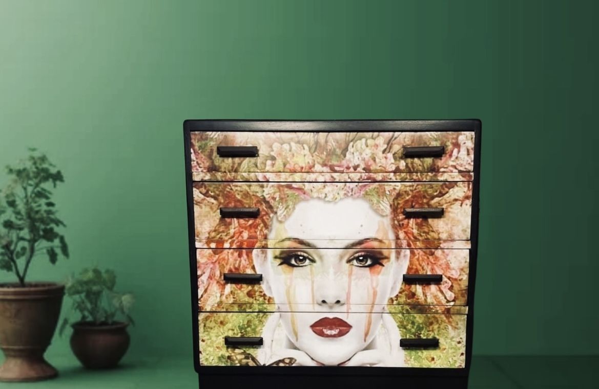 Decoupage Mcm  Oak Chest Of Drawers photo buy