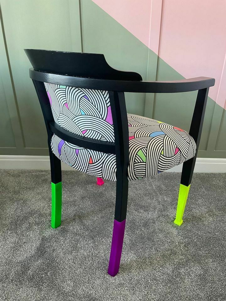 Bespoke Modern Geometric Graphic Pattern Velvet Arm Chair Upholstery Upcycled photo furniture