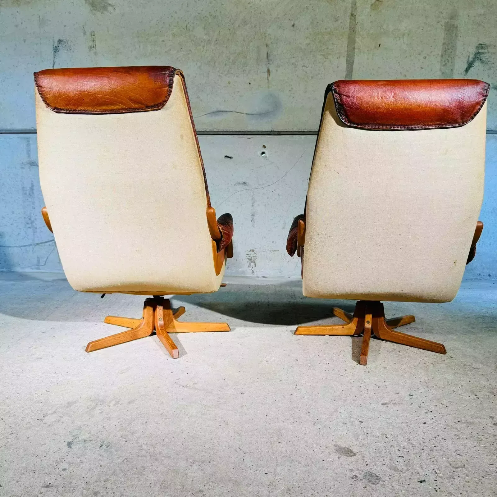 Pair Of 1960s Scandinavian High Back Leather Swivel Chairs By Berg #A318 photo 1403.0