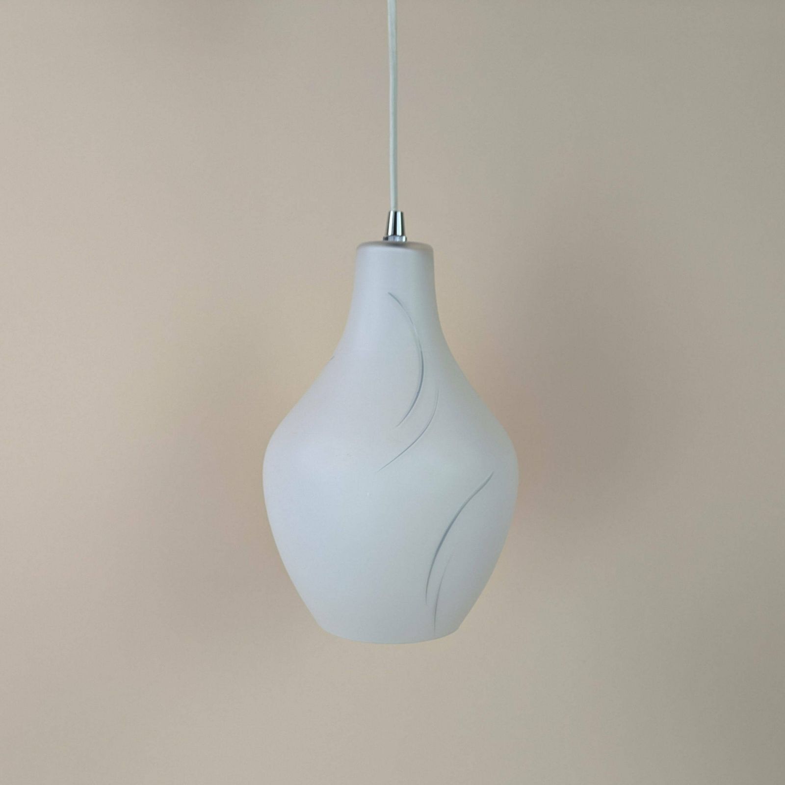 Vinateg Scandinavian White Opaline Glass Ceiling Pendant Light, 1960s White And Silver Drop Light photo Lighting