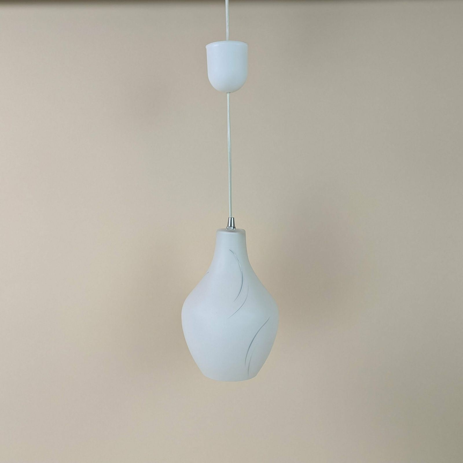 photo furniture Vinateg Scandinavian White Opaline Glass Ceiling Pendant Light, 1960s White And Silver Drop Light