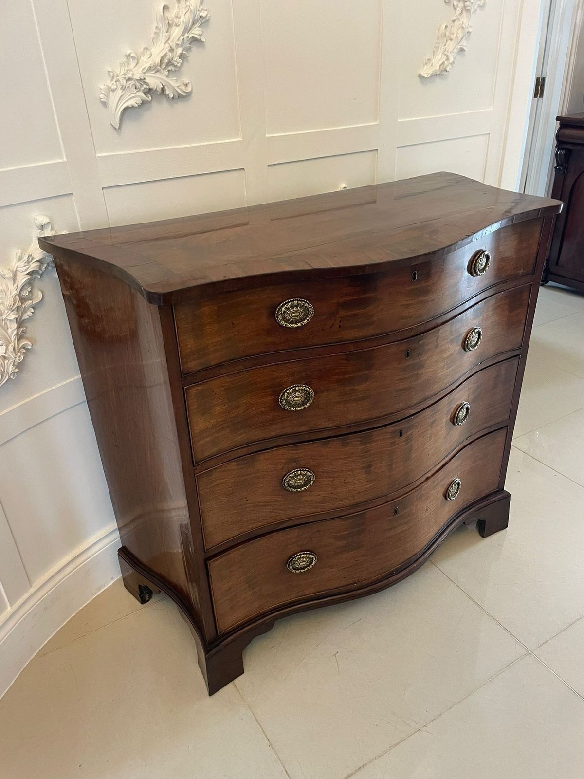 Antique 18th Century Quality Figured Mahogany Serpentine Chest Of Drawers photo vintage