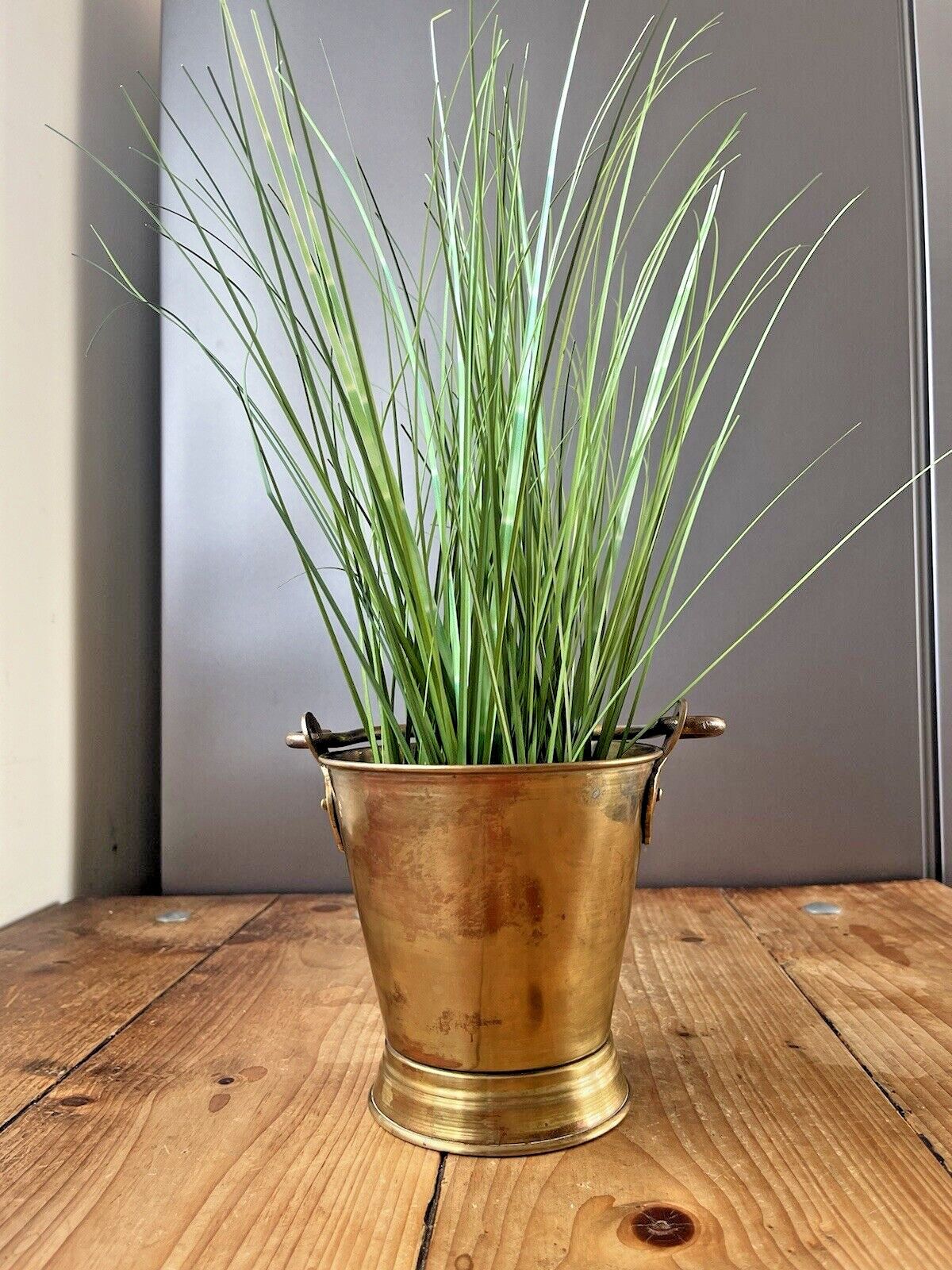Home Decor C1910 Antique Art Nouveau Brass Hanging Pail Water Grain Bucket Flower Plant Pot photo