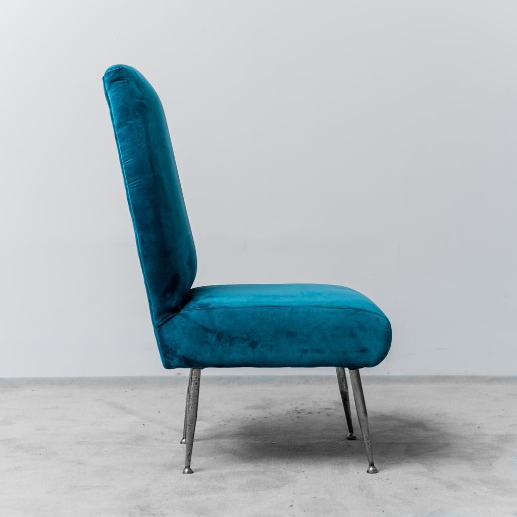 Pair Of Chairs Light Blue Velvet Metal 50s Vintage Modern Antiques photo vinterior