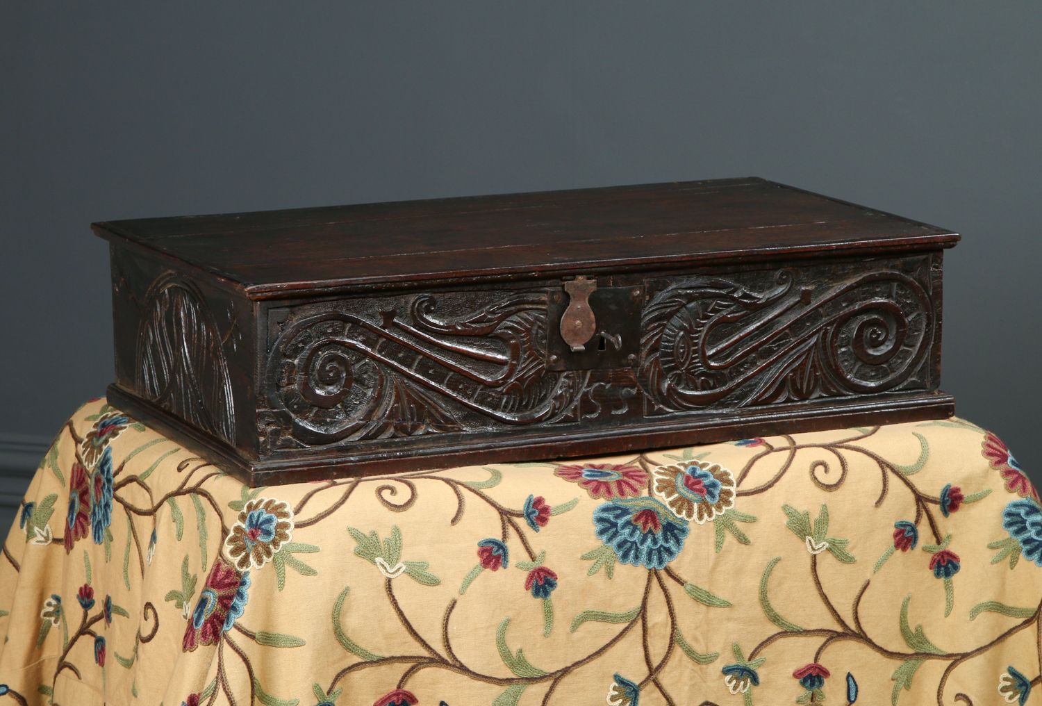 English 17th Century Charles II Oak Carved Bible Box  (Circa 1680) photo furniture